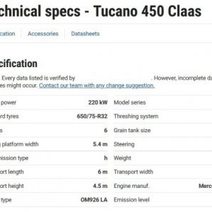 foto 7.5m Mähdrescher 5t/ha CLAAS Tucano 450 (kfz)